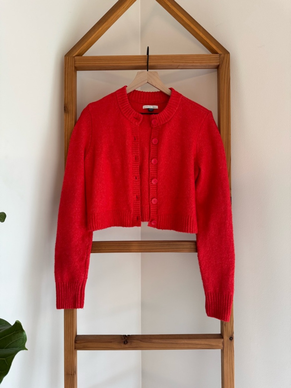 American Eagle Outfitters Cropped Red Button-Front Cardigan